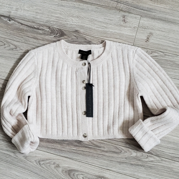 House of Harlow 1960 Sweaters - House Of Harlow 1960, Cropped, Chunk Knit Cardigan, Oatmeal, Medium, NWT